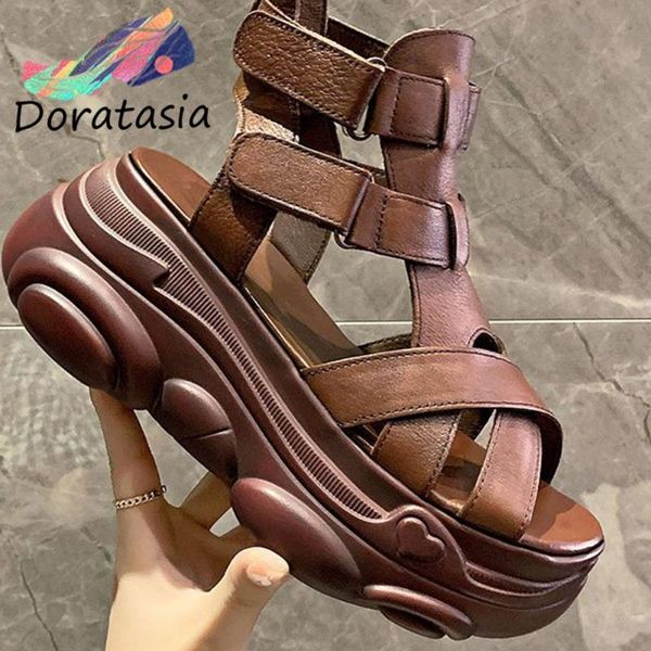 

sandals doratasia rome vintage female solid zipper wedges open toe platform women casual comfy leisure women's shoes, Black