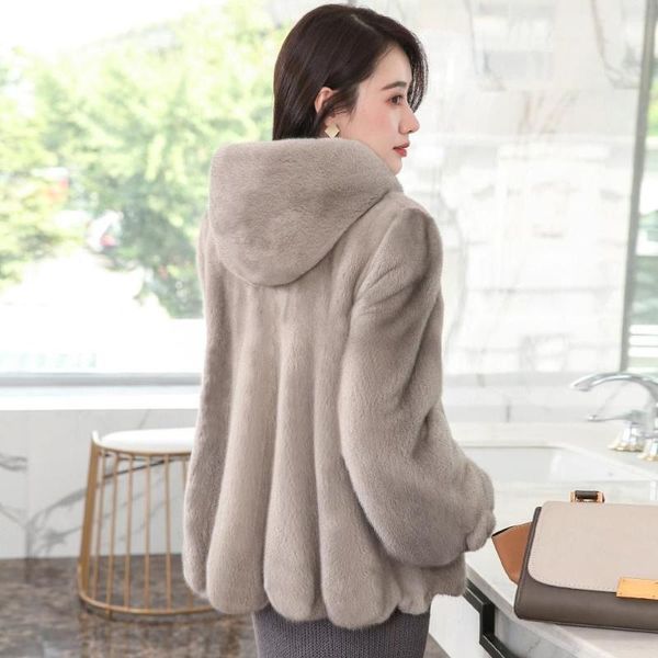 

women's fur & faux women 2021 autumn winter mink coat female casual loose hooded overcoat thick warm ladies plush jacket y660, Black