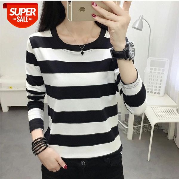 

AOSSVIAO Plus Size Autumn O-Neck Stripe T Shirt Women Cotton Winter Tshirt Long Sleeve T-Shirt Cotton Tee Shirt Femme Tops 2021 #No7u, White