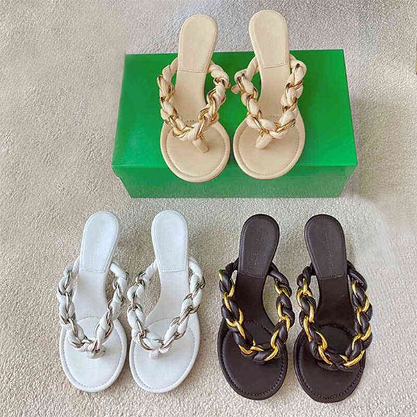 

dress shoes high heels 2022 summer chain weaving clip foot thick bottom round head character recognition slippers high heel's thin heel, Black