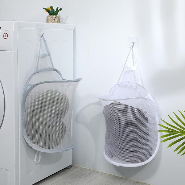 

laundry bags bathroom organizer household foldable mesh baskets portable wall hanging dirty clothes sorting basket kids toys storage