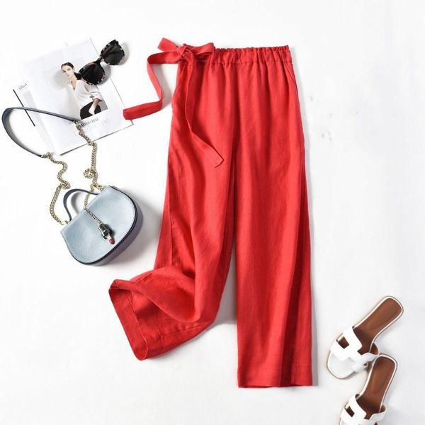 

women's pants & capris 2021 spring& autumn high waist slim simple solid color wide leg loose casual women nine point tide, Black;white