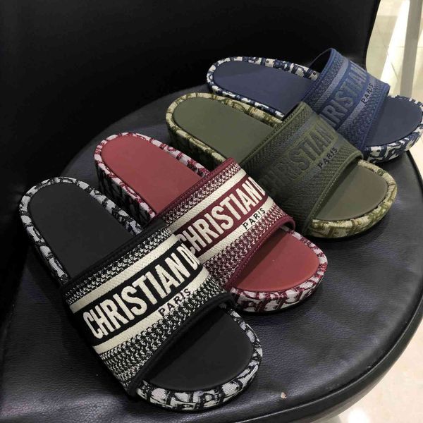 

slippers sandals holiday wear 2021 summer d home embroidery letter heightening one line ins cool slippers women's shoes thick soled sli, Black