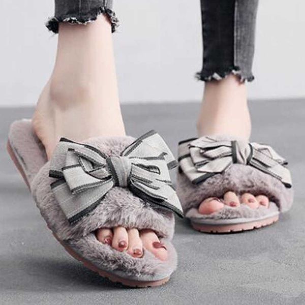 

women's home shoes woman slip on flats winter soft-bottom indoor bow-knot one-word drag non-slip cotton female slippers s985 210625, Black