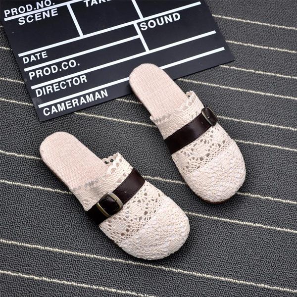 

summer forest women's flat bottom drag casual breathable hollow shoes with buckle japanese baotou slippers, Black