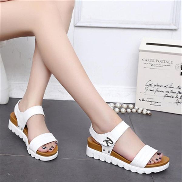 

summer women sandals genuine leather flat shoes cutout ankle strap white woman sandalie 1807, Black
