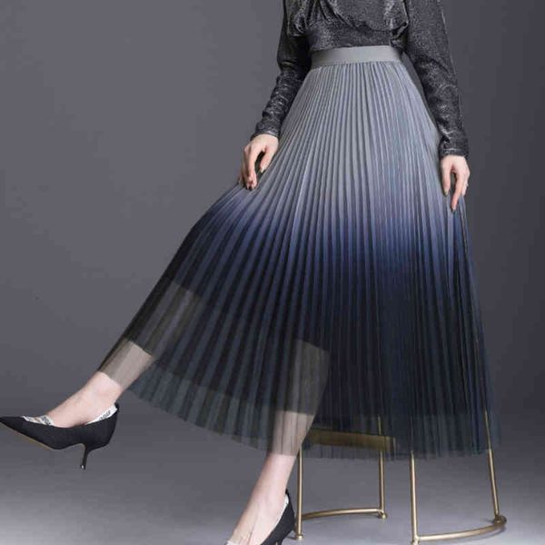 

skirts skirts spring gradient layered maxi pleated tulle summer elegant a-line mesh ankle long blue c dfbp, Black