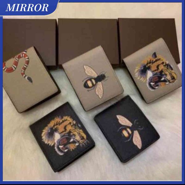 

mirror men animal short wallet leather black snake tiger bee wallets women long style luxury purse wallet card holders with gift box quality, Red;black