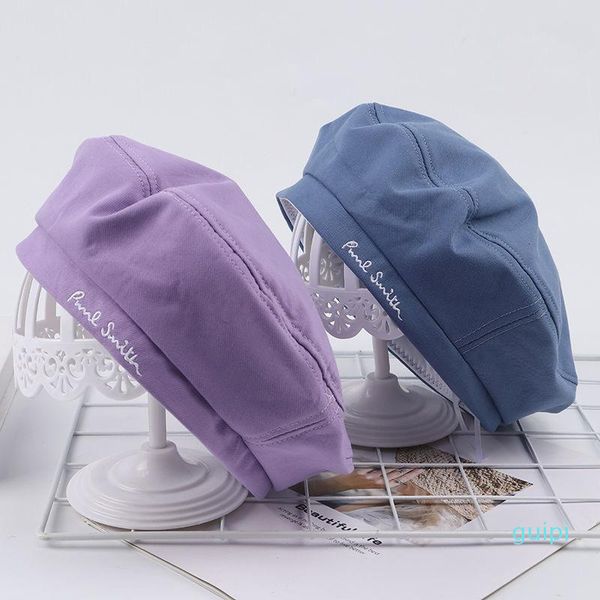 

fashion french beret for women autumn all-match flat simple british painter hat retro casual hats letter octagonal cap gorras berets, Blue;gray