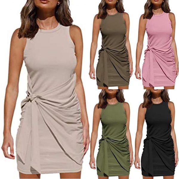 

casual dresses women dress sleeveless breathable cotton blend irregular slim for daily wear, Black;gray