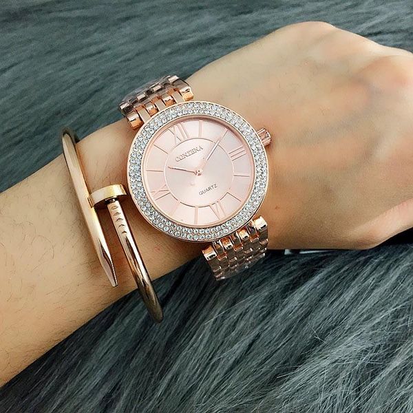 

wristwatches 2021 watch women contena ladies quartz full stainless steel rhinestone woman's xfcs relojes para mujer, Slivery;brown