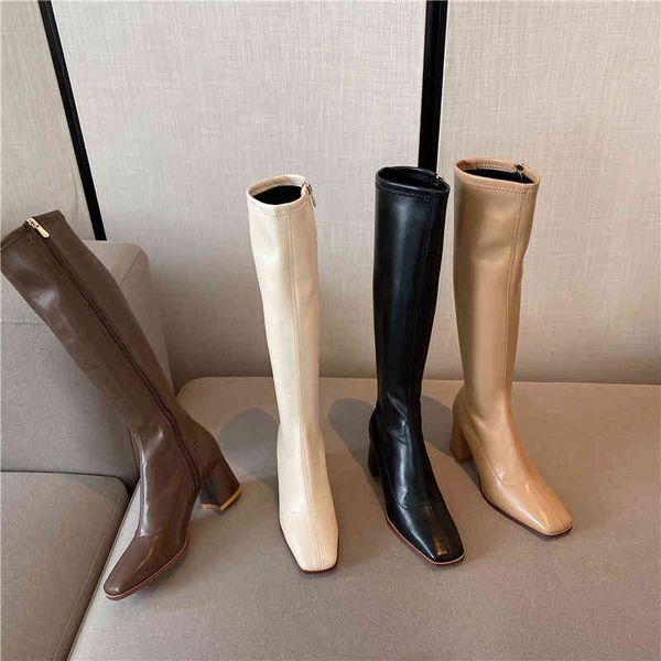 

dress shoes chelsea botas femininas da moda, acima dos joelhos, bico quadrado, salto alto grosso, cor sÃ³lida, bege, marrom, preto, de ghvq, Black
