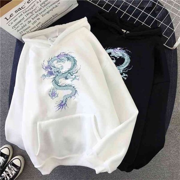 

cool dragon plus size print sweatshirts women oversized hoodies female pullovers casual hoody harajuku korean style clothes 210805, Black