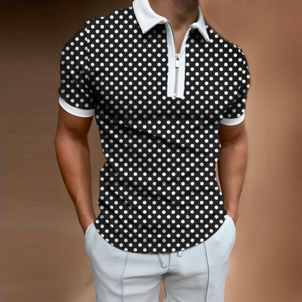 

men's polos fashion patchwork men short sleeve shirts casual turn-down collar zipper design 2021 summer harajuku streetwear, White;black