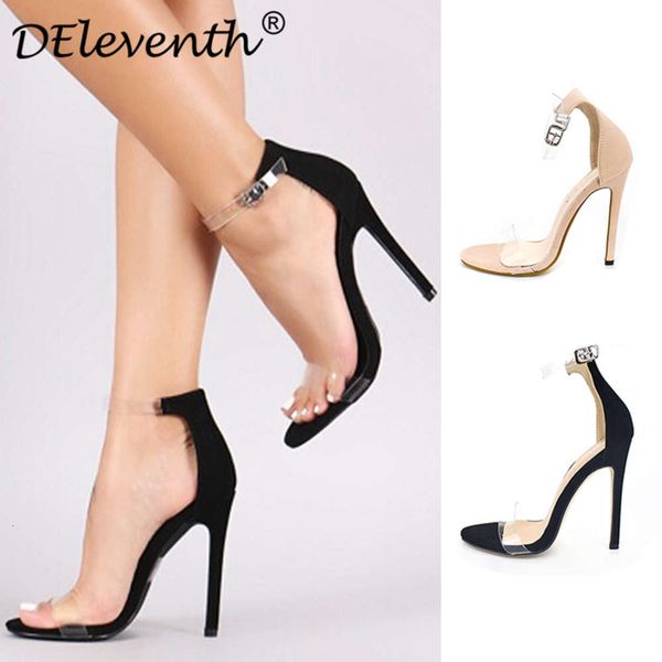 

300-3 deleventh ziling high heels transparent film sandals women's large sho size 43, Black
