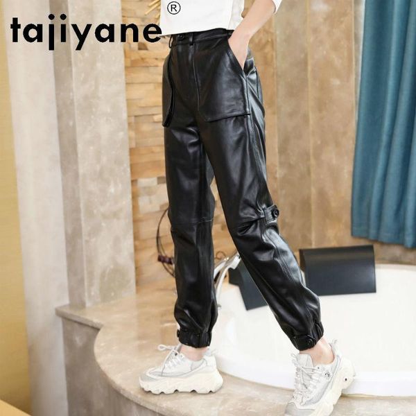 

women's pants & capris spring real sheepskin oversized woman genuine leather trousers womenswear femme pantalon tn2403, Black;white