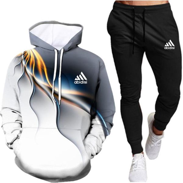 

men's tracksuits autumn and winter men's3d sets hoodies+pants pattern sport suits casual sweatshirts tracksuit 2021 brand sportswe, Gray