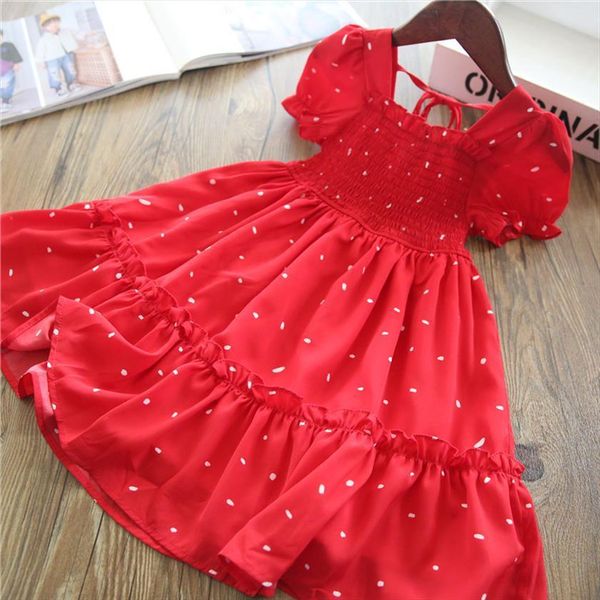 

3 8 year girls girl dresses princess for kids fairy puff short sleeve elegant birthday party ball gown children sundress, Red;yellow