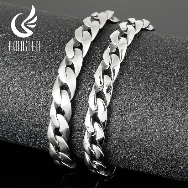 

fongten men simple polishing geometric chain patterns matte jewelry carving shiny design fashion retro punk bracelet link,, Black
