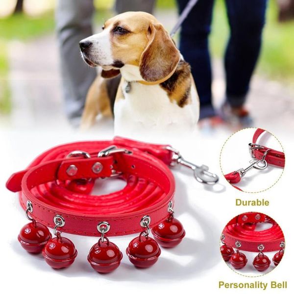 

dog collars & leashes pet leash collar solid color anti-pull adjustable cute traction rope kit with bells for outdoor