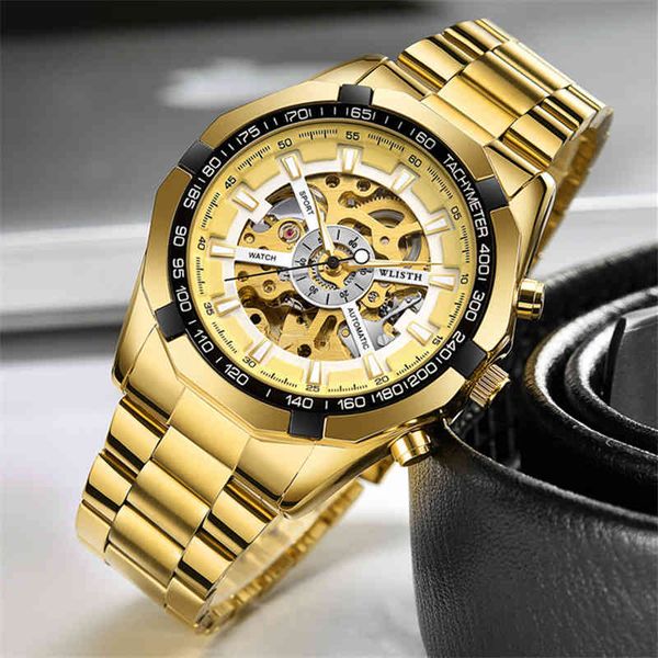 

xiiviix luxe gold mechanical watches men waterproof skeleton casual design business, Slivery;brown