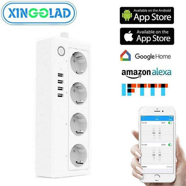 

smart power plugs eu/uk plug wifi strip socket 4 outlets usb 3.1a adaptor with 1.8m electric cable surge protector voice controlled