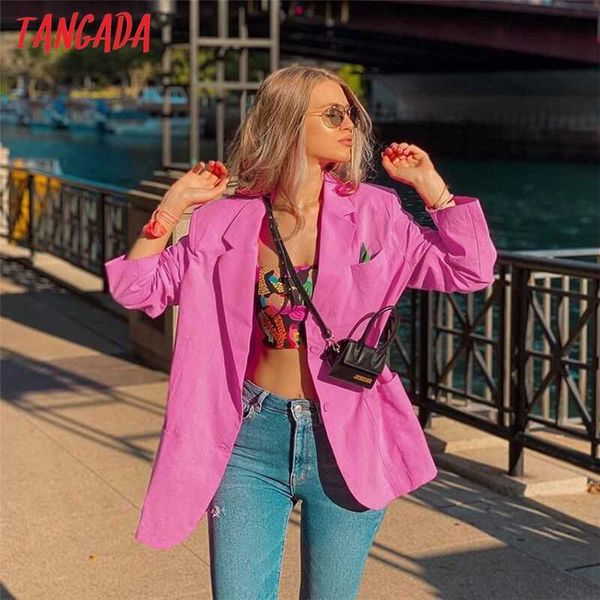 

tangada women fashion solid cotton blazer coat vintagelong sleeve female chic thin 3r4 210609, White;black