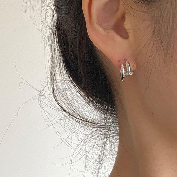 

hoop & huggie 925 sterling silver earring fashion zircon double layer ear ring star buckle trend temperament woman girl jewelr, Golden;silver