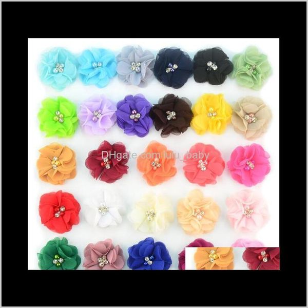 

27colors chiffon flowers with pearl rhinestone center artificial flower fabric flowers children hair accessories baby headbands flower pkmbf