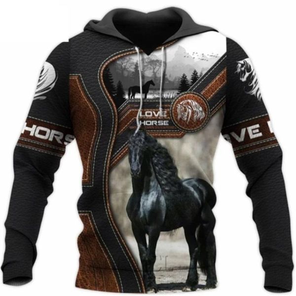 

men's hoodies & sweatshirts 2021 spring and autumn street trend hip hop personality wild loose 3d printed griffin horse hoodie, Black