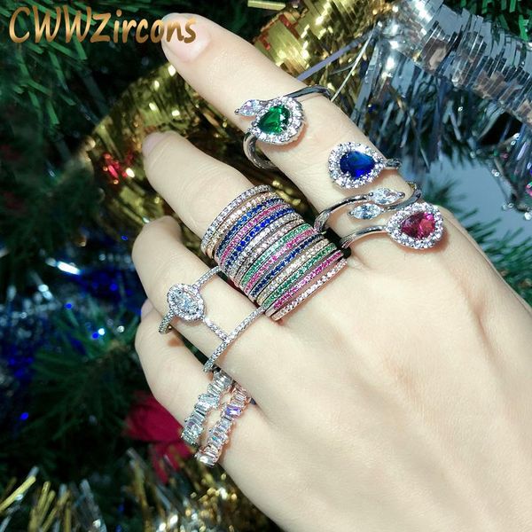 

cwwzircons stack skinny micro pave cz fashion women engagement wedding bridal party cubic zirconia rings sets jewelry gift r127, Slivery;golden