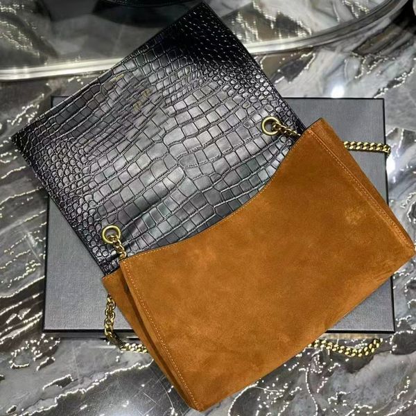 Обратимые мешки на плече с двойной поверхностью в Судкрокодил из тисненой кожи новейший дизайнер Black+кирпичные сумочки передний лопаток съемный цепной ремешок модный кошелек кошелек