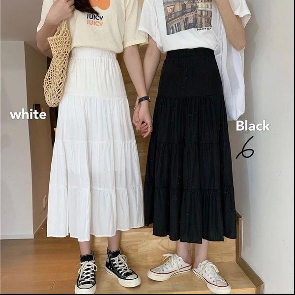 

spring summer chiffon white women skirt black chic a line korean fashion preppy style vintage high waist patchwork solid