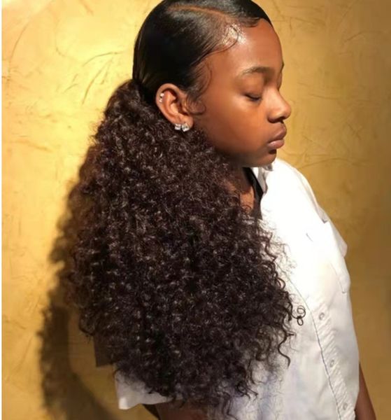 Chic Side Part Happy Hair Ponytail для чернокожих женщин рисовать нарисовать наращивание 140G 10-20 дюймов Низкий гладкий легкий теплый яркий день прическа
