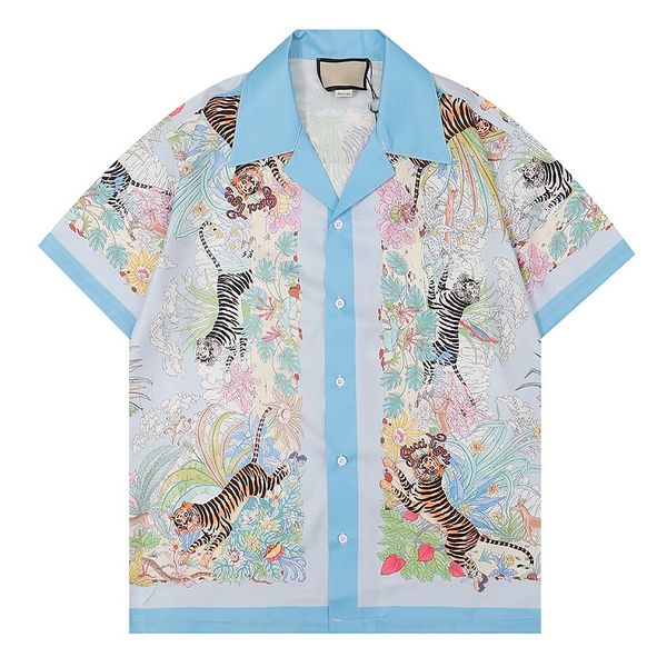 LUXURY Designer Shirts Moda Masculina Tiger Bowling Shirt Hawaii Floral Casual Shirts Men Slim Fit Manga Curta Vestido Camisa