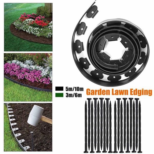 

3m 6m garden flexible lawn grass plastic edging border landscape easy install insert black green fencing, trellis & gates