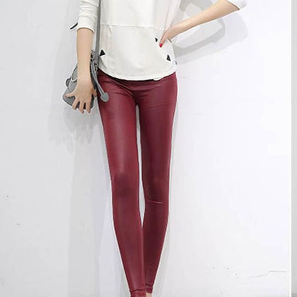 

women's leggings spring trousers simulation leather slim elastic comfortable thin pants fashion solid color casual, Black