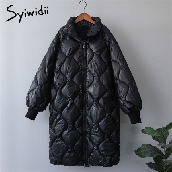 Syiwidii Donna Parka Abbigliamento per donna Giacca Beige Cotone nero Casual Warm Fashion Zipper Up Long Winter Bubble Coat 211102