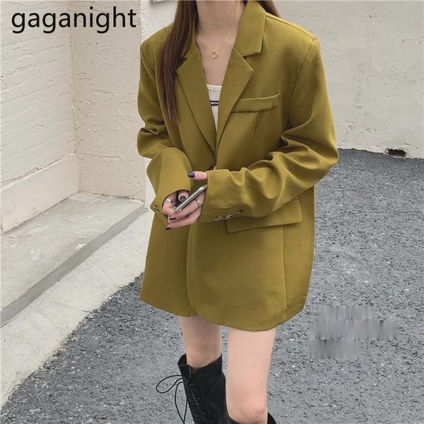 

gaganight office ladies notched women blazer single button female long sleeve suits coat solid color loose spring jackets 2021 women's, White;black