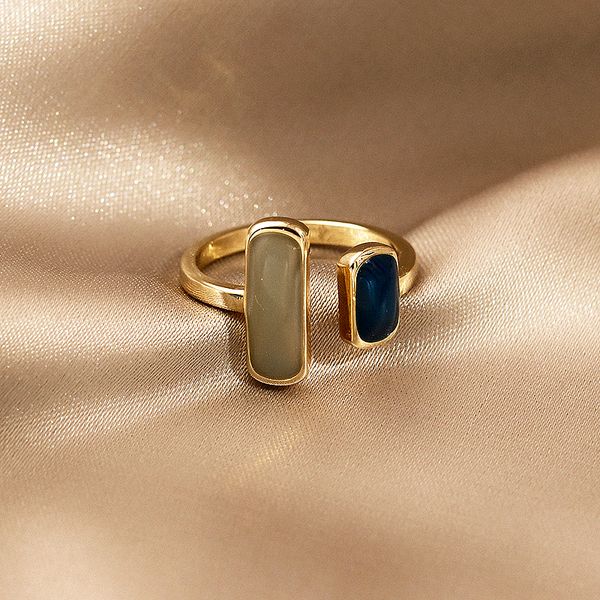 Französische Retro romantische Ringfarbe passende Drop -Glasur Gold Open Ringe für Frau