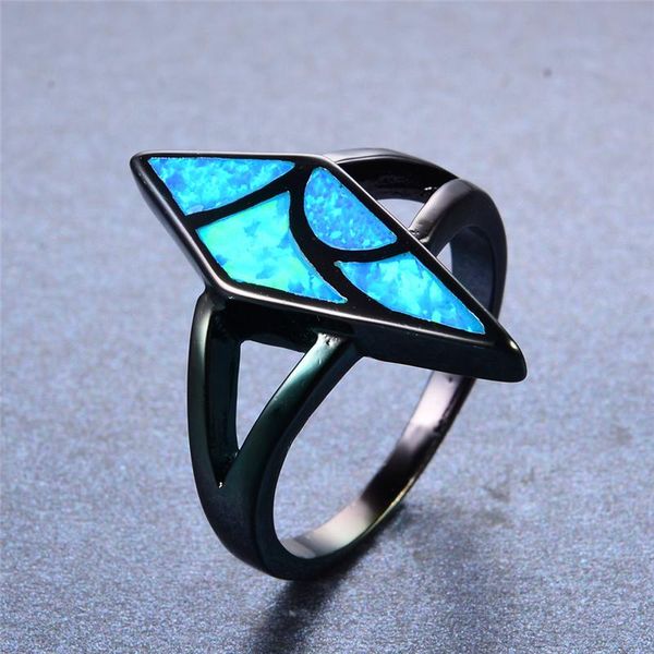 

wedding rings cute female blue fire opal stone ring unique style 14kt black gold promise love engagement for women, Slivery;golden