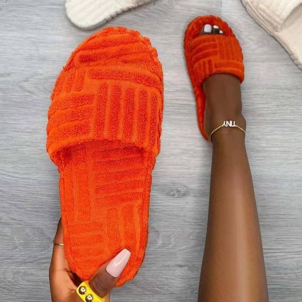

slippers faux fur home fluffy women slides comfort furry flat sandals female cute shoes for woman indoor flip flops, Black