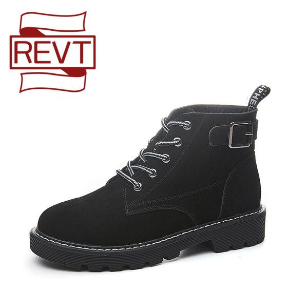 

boots revt fashion trend wild womens genuine leather motorcycle shoes, Black