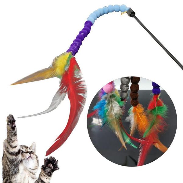 

cat toys 5pcs colorful feather bell plush ball pet cats teaser stick wand interactive game toy