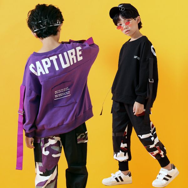 

childrens suit hip hop street dancers jazz costume hiphop ribbon boy show garment cool clothes for boys kids sportswear jumpers, White