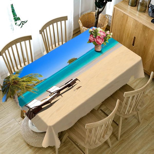 

customizable 3d tablecloth seaside beach pattern washable cloth thicken rectangular and round table for wedding