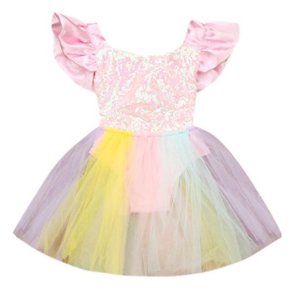 

girl's dresses girls summer dress fashion tutu short sleeve ruffles baby girl sundress pink lace princess romper ll4, Red;yellow