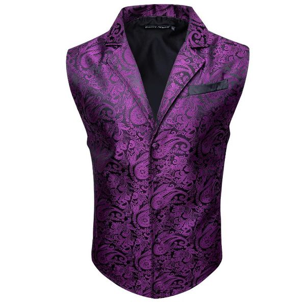 

barry.wang purple floral herringbone vest coat men silk suit single-breasted notched lapel waistcoat md-2103 men's vests, Black;white