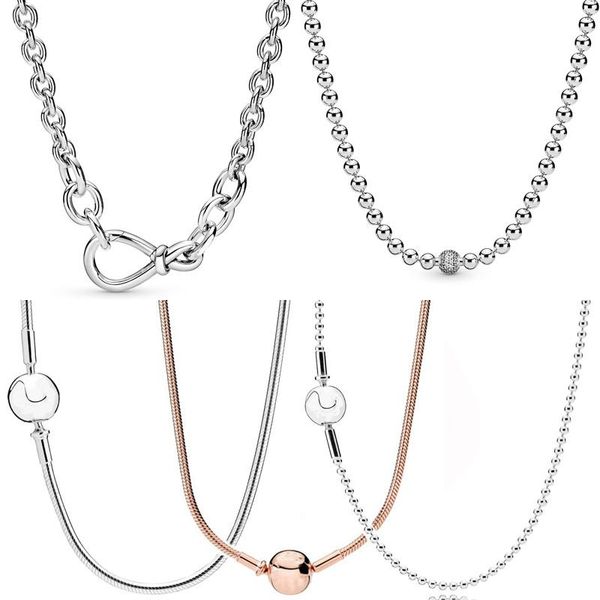 

chains 100% 925 sterling silver beads & pave chunky infinity knot sphere clasp essence necklace fit fashion charm trendy diy jewelry