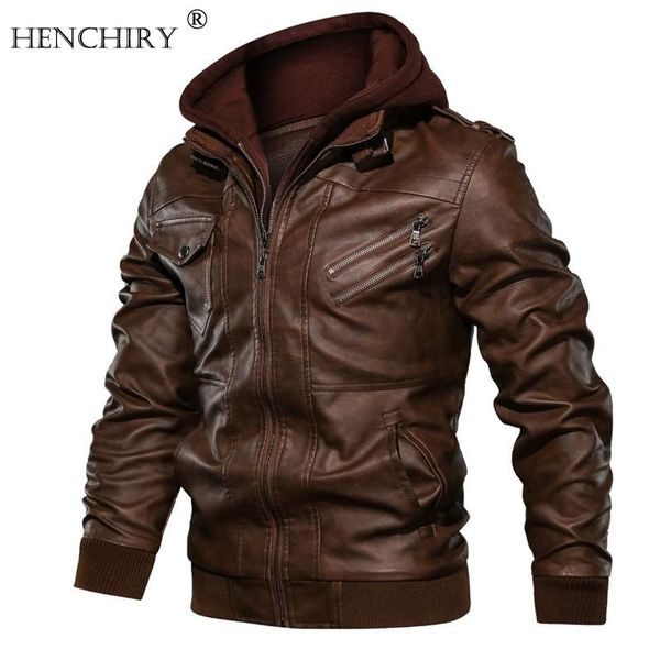 

men's fur & faux men leather jacket high-quality pu locomotive removable hood winter coat warm thickened hooded, Black